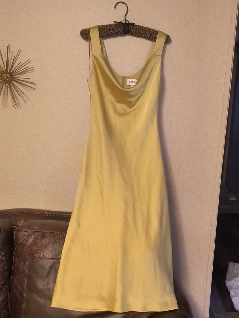 Elegant Satin Cowl Neck Slip Dress - Light Olive Green